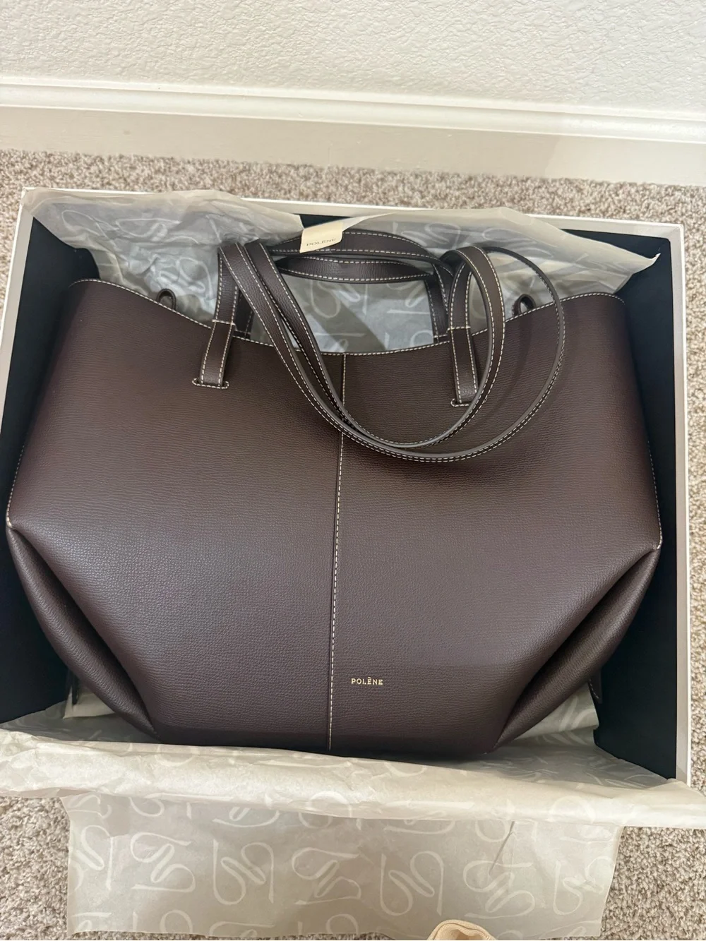 Polène Cyme Large Tote in Textured Ebony Brown Leather New & Never Used